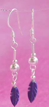 Wholesale costume jewelry, beaded sterling silver earring with blue faux stone