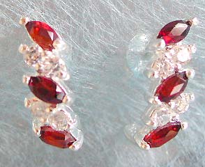 Silver jewelry Bali direct import, sterling silver stud earring with double garnet and cz stone inlaid