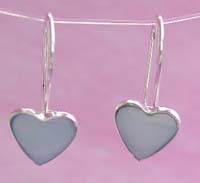 Wholesale jewelry for lovers, sterling silver hook earring with blue heart love mother of pearl seashell